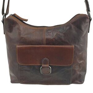 JACK GEORGES Voyager Hand-Stain Re-Tanned Buffalo Leather Flap Pocket Hobo Bag